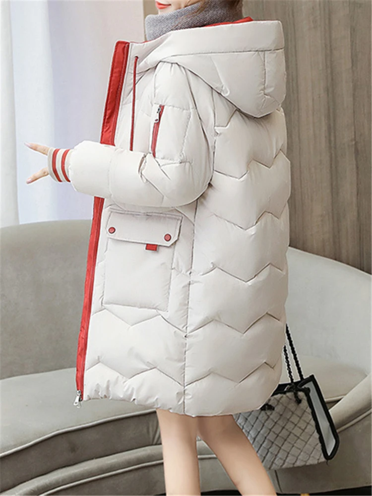 2022 Winter Women Hooded Jacket Coats White Parkas Female Down Cotton Overcoat Zipper Thick Warm Jackets Casual Student Coat 3XL