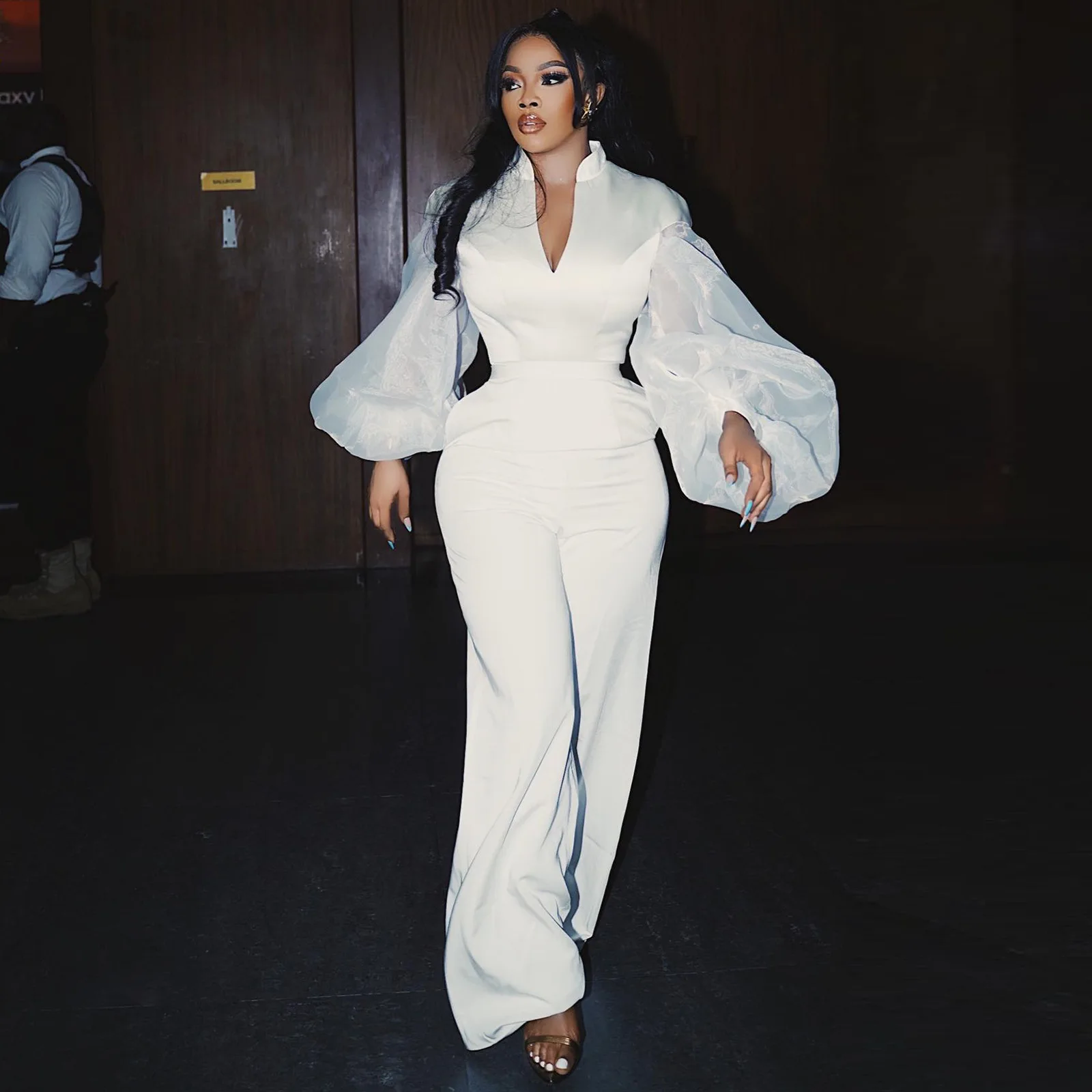 

Женский комплект из двух предметов, элегантный топ с длинным рукавом и вырезами на спине и брюки