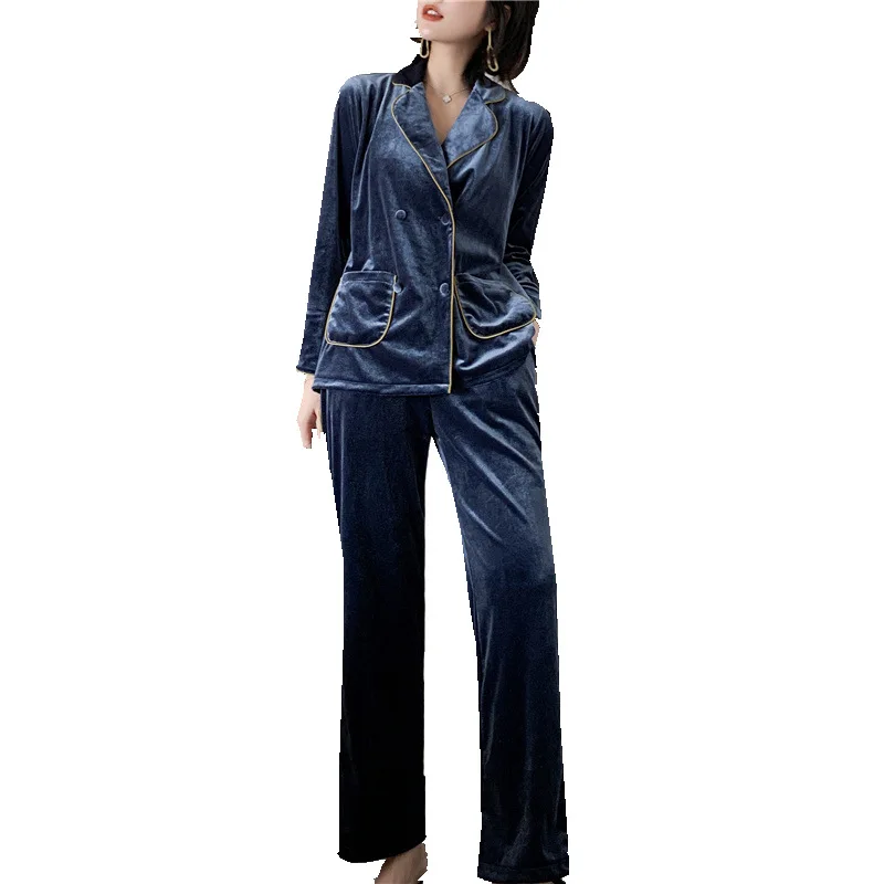 Women's 2PCS Outfits Golden Velvet Pyjamas Winter Warm Sleepwear Homewear Nightwear For Winter Christmas Home Clothing