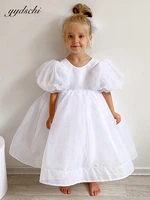 lovely fluffy flower girl dress for wedding princess lantern sleeves elegant bow birthday party tea length first communion gowns