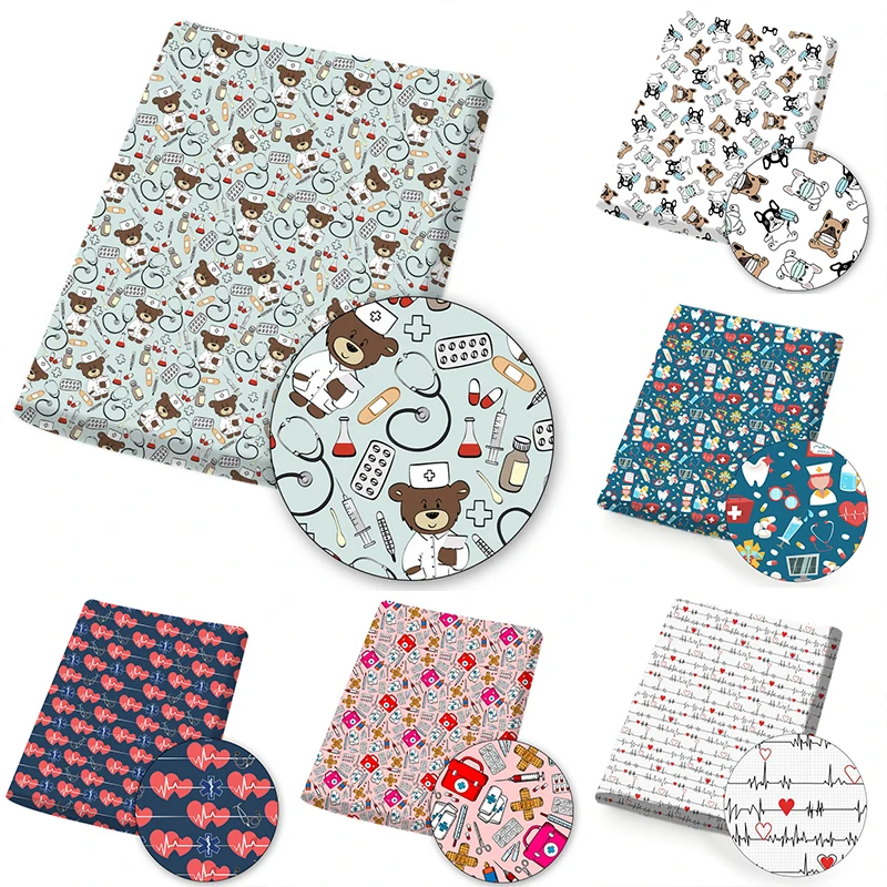 Полиэфирная хлопковая ткань простыня ткани мультяшный медведь докторский принт