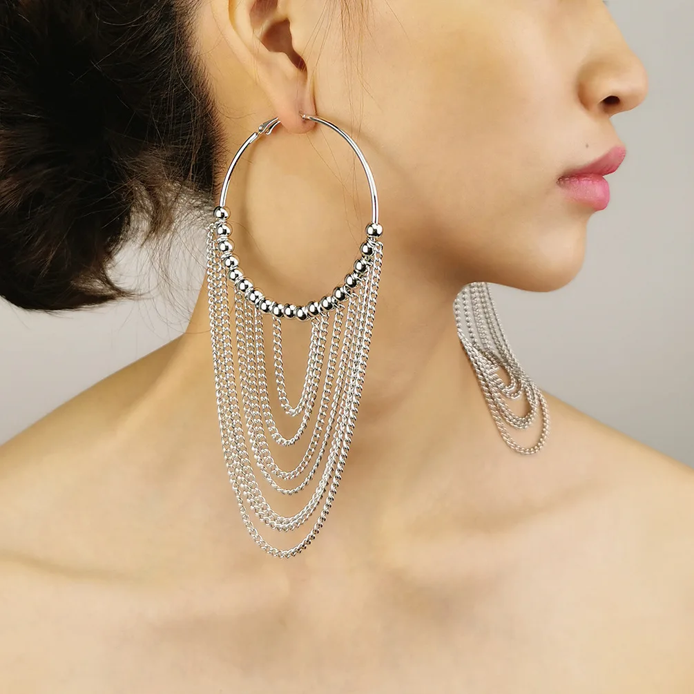 

Exaggerated Long Tassels Drop Earrings Metal Circular Chain Multi-layer Pendant Earrings Fashion Noble Women Jewelry Gifts
