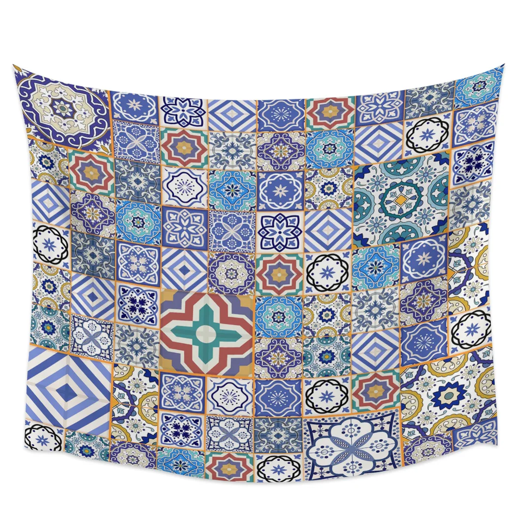 Moroccan Tiles Colorful Arabesque Hippie Tapestry Fabric Wall Hanging Beach Room Decor Cloth Carpet Yoga Mats Sheet Sofa Blanket