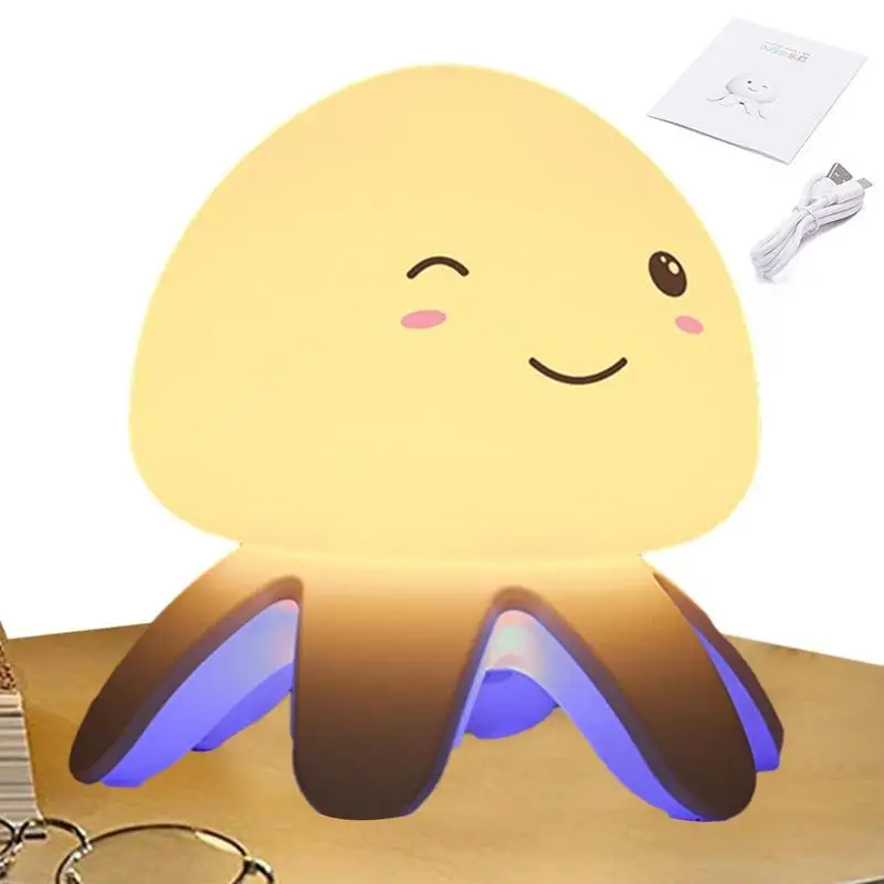 

Силиконовая лампа в виде медузы, детский ночсветильник из мягкого силикона с зарядкой от USB, украшение для спальни, Подарочный сенсорный ноч...