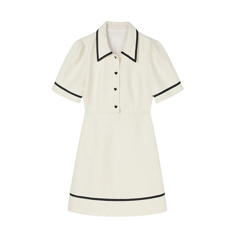 

Elegant Women Dress Short Sleeve Office Ladies Polo Collar Vintage 2023 New Korean Fashion Chic Sweet Casual Female Mini Dresse