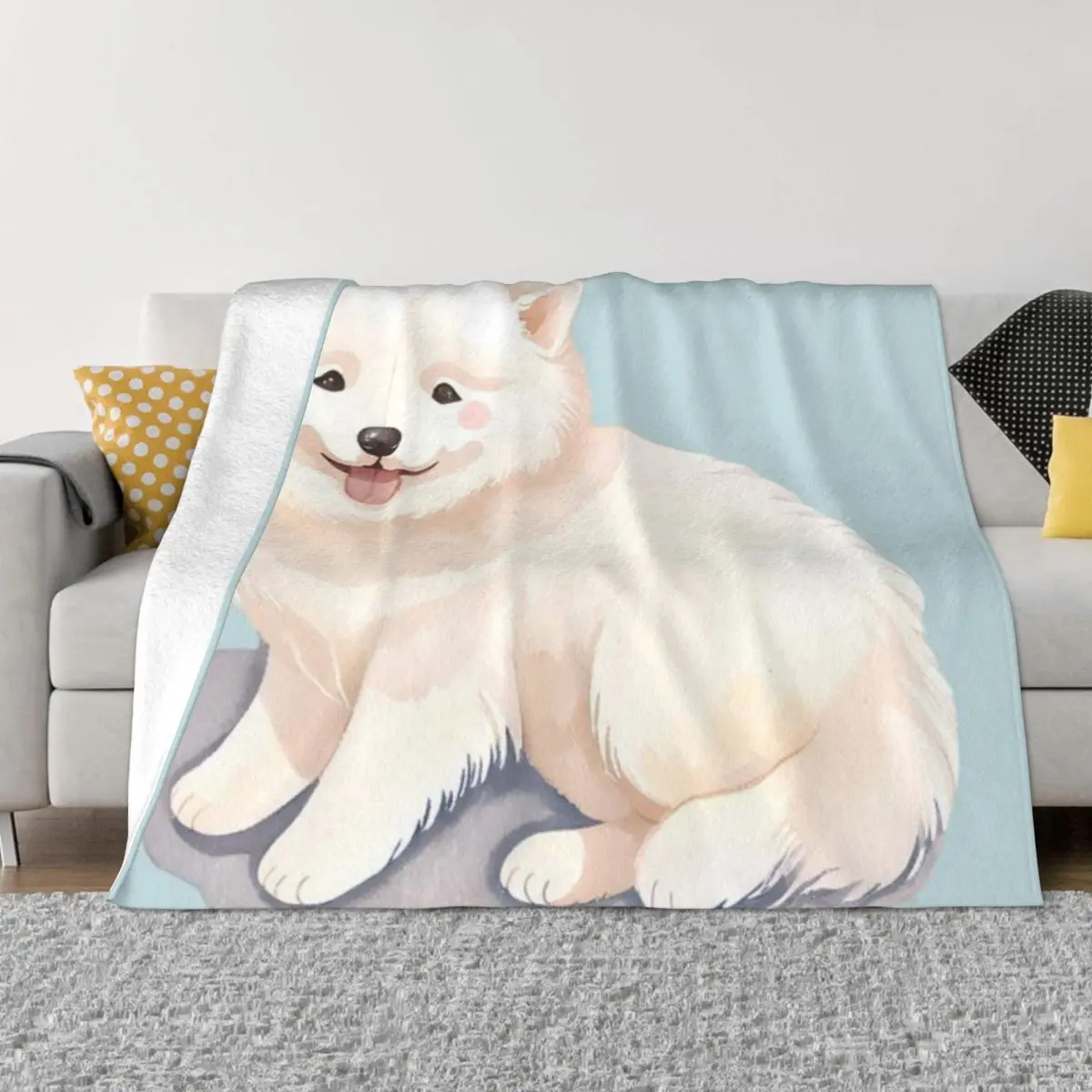 Акварельный щенк самоед ультрамягкое одеяло из микрофлиса
