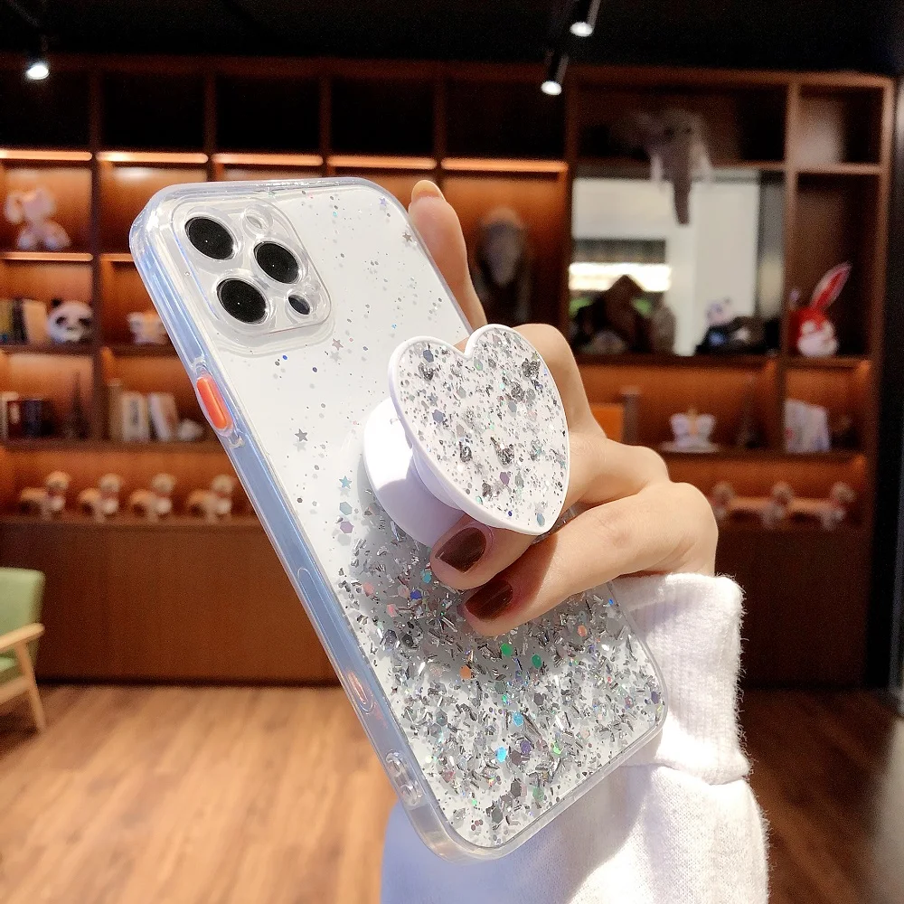 Glitter Case for iPhone 14 13 11 Case 12 Pro Max Funda 8 7 6S 6 Plus XS Max XR X 13 12 Mini Cover Silicone Love Heart Holder