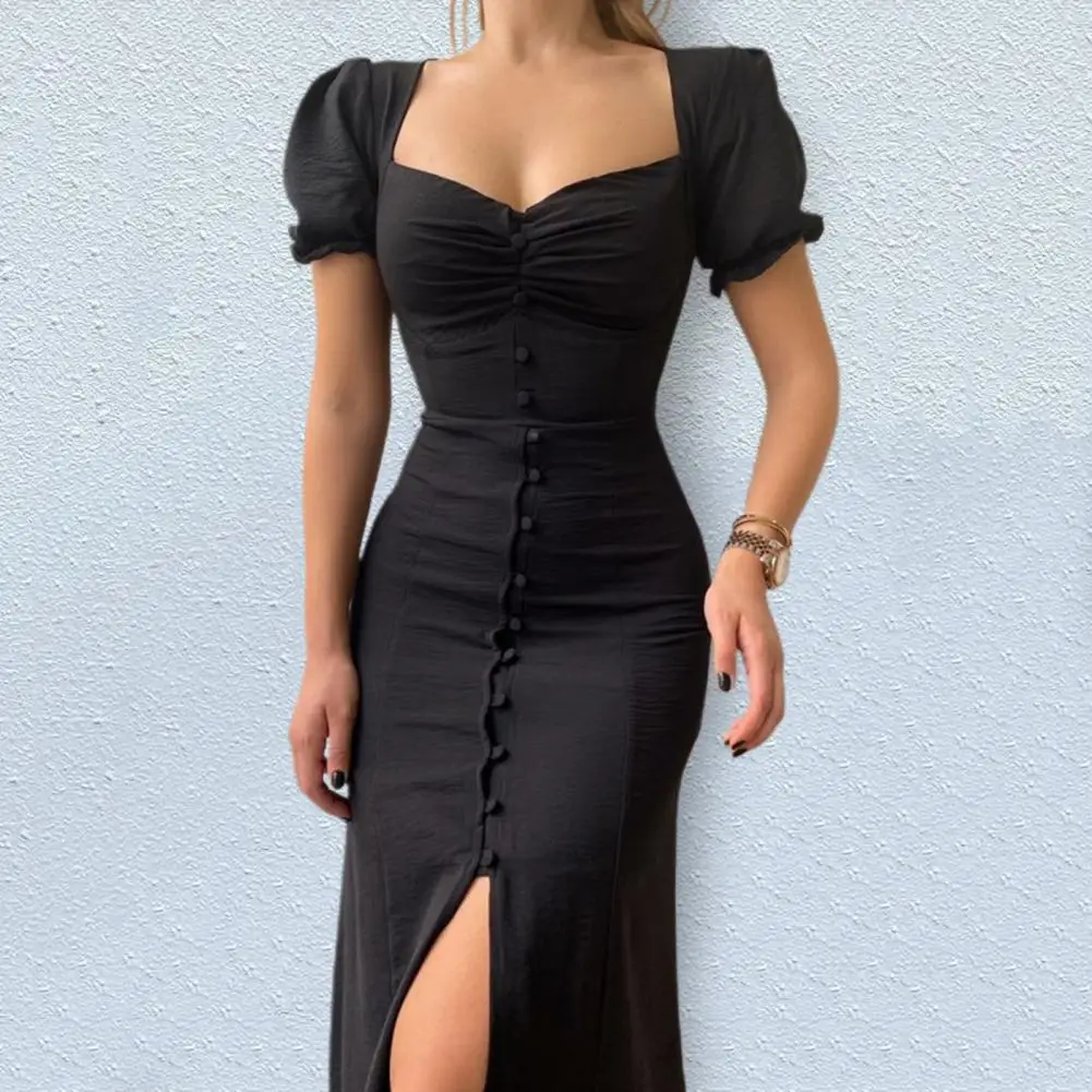 

Stylish Lady Dress Chest Wrap Comfortable Elegant Dress Summer Pure Color Elegant Dress