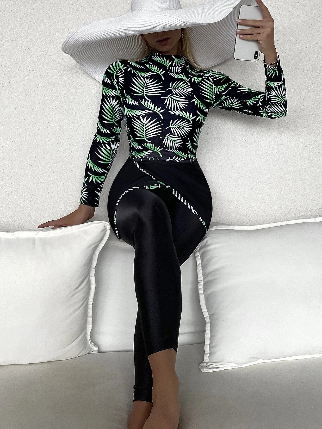 Мусульманские купальники Женская абайя скромный лоскутный хиджаб с длинными