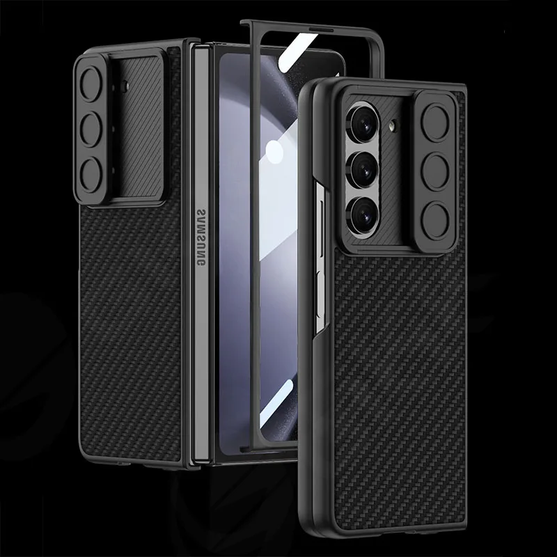 

GKK Luxury Leather Shockproof Hard Case For Samsung Galaxy Z Fold 5 5G With Front Glass Lens Slide Cover For Galaxy Z Fold5 Case