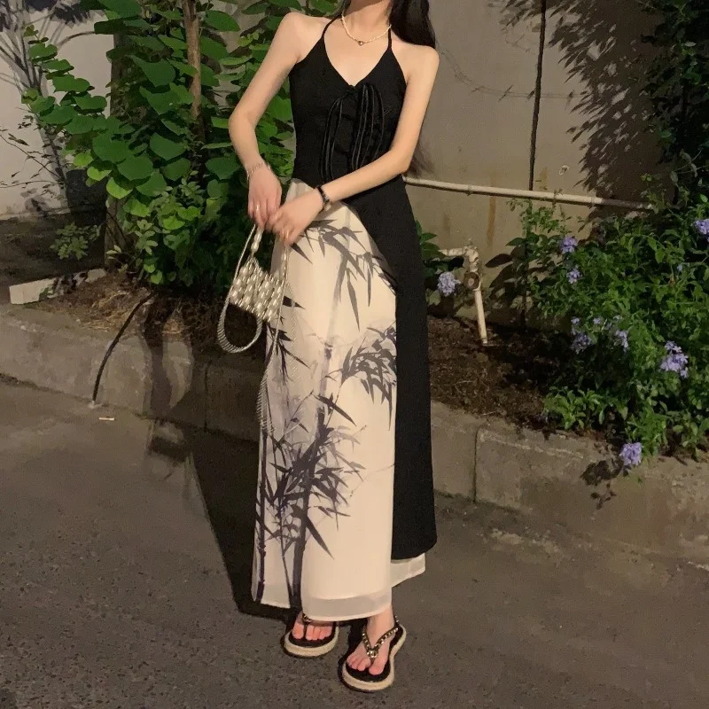 

TINT ERA New Chinese Style Improved Cheongsam Suspender Dress Elegant Women's Summer 2022 Design Sense A-line Femme