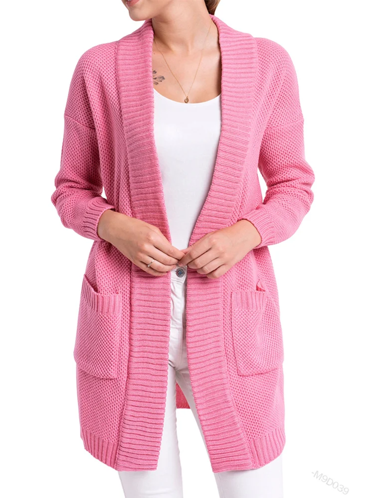 

Mandylandy Women Elegant Winter Autumn Warm Thick Knitted Cardigan Sweater Top Fashion Long Sleeve Open Front Pocket Knitwear