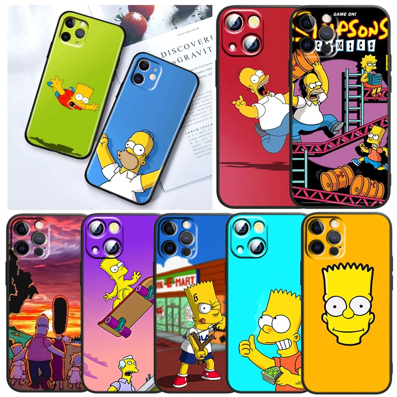 

Anime Cute The Simpson Cool Phone Case For Apple iPhone 14 13 12 11 SE XS XR X 7 8 6 Mini Plus Pro MAX 2020 Black Soft Cover