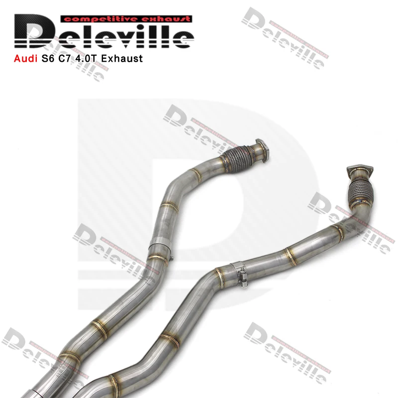 Фото Выхлопные трубы OEM Catback для Audi S6/S7 C7 4.0T 2013-2018, нержавеющая сталь, глушитель с вакуумным клапаном, хромированные серебристые наконечники №3