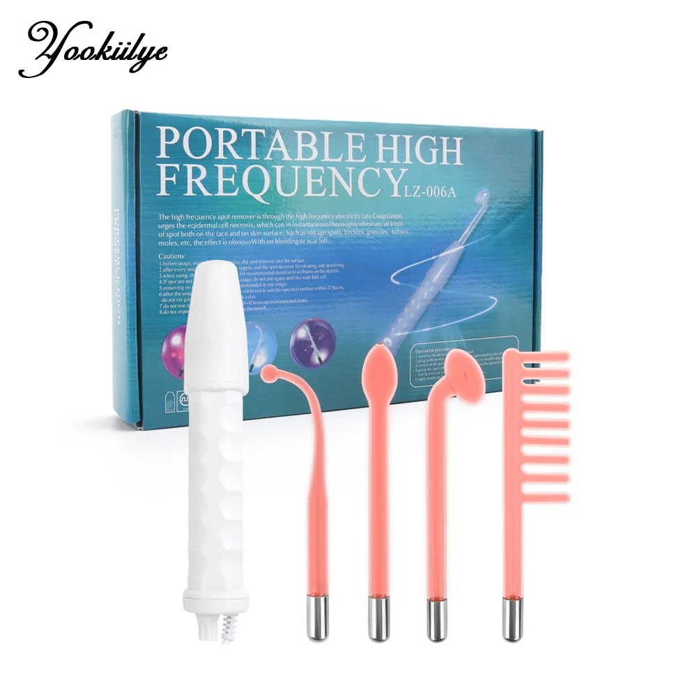 

4in1 High Frequency Portable Electrode Facial Beauty Machine Electrotherapy Wand Glass Tube Face Cleansing Skin Tightening Tools