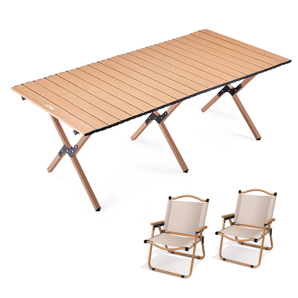 

Folding Table Chair Carbon Steel Carbon Steel Egg Roll Portable Beach Table Outdoor Camping Chair Wood Grain Tourist Lunch Table