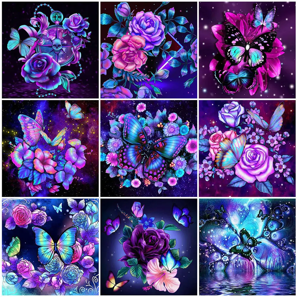 

Алмазная живопись 5D "сделай сам", вышивка с бабочками и животными, Набор для вышивки крестиком, роза, ручная инкрустированная, подарки, домашнее настенное украшение для спальни