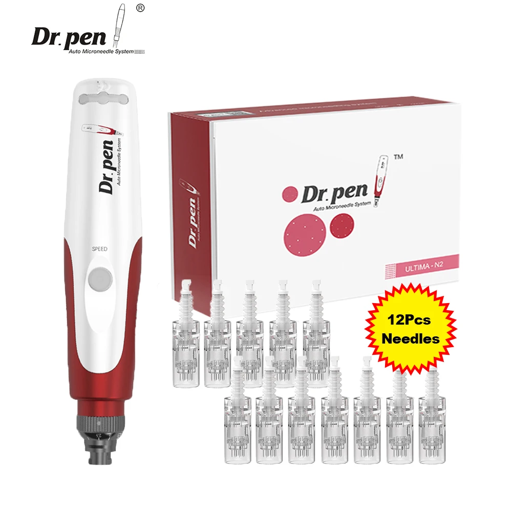 

Dr Pen Ultima N2 с 12 шт. игольчатых картриджей, автоматическая микронизирующая ручка, беспроводной Dermapen MTS аппарат, инструменты для ухода за кожей, шрамы от акне