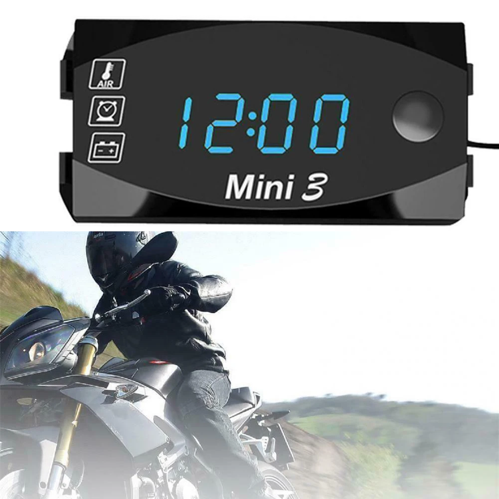 

For Checking Voltage Voltmeter Motorcycle Clock 3-in-1 Acrylic Black Blue DC 6V-30V Easy To Install Electronic Clock