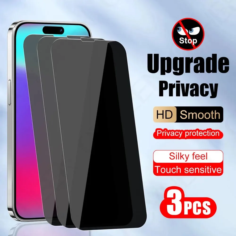 Фото Комплект из 3 защитных пленок для iPhone 17 Pro, 16, 15 Plus, 14 Pro Max, 13, 12, 11, X – Защитное стекло для смартфона с функцией конфиденциальности №1