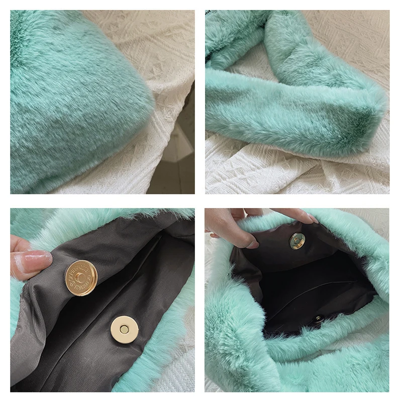 Fashion Plush Tote Bags Big Chains Women's Bag 2022 Trend Soft Fluffy Female Bag Winter Furry Handbag Designer Fur Shoulder Bag
