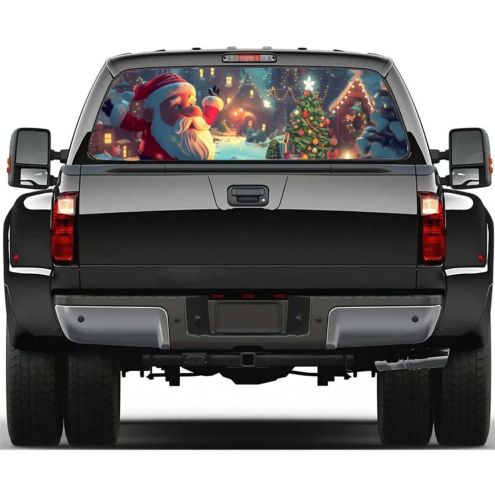 Мультяшный Санта-Клаус с принтом автомобиля наклейка на заднее лобовое стекло