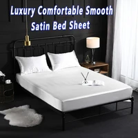 Queen Bed Sheet Luxury Comfortable Smooth Mattress Covers Fitted Sheet Satin Bed Sheet with Elastic Band (Pillowcase Need Order)