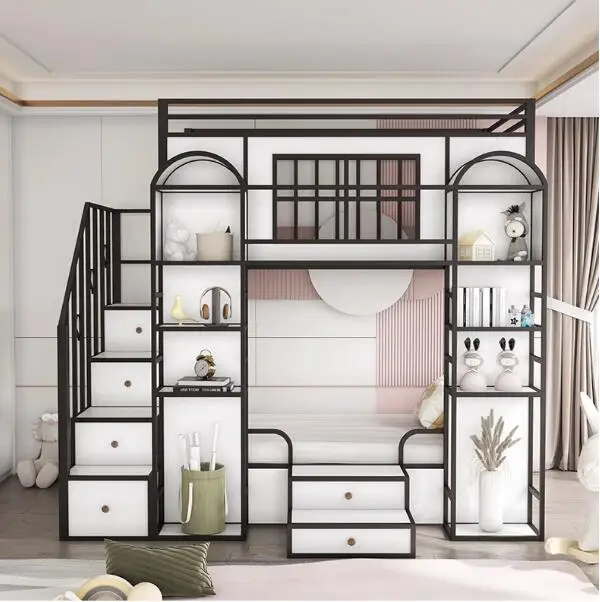 Детская двухъярусная кровать из кованого железа 1 5 м многофункциональная