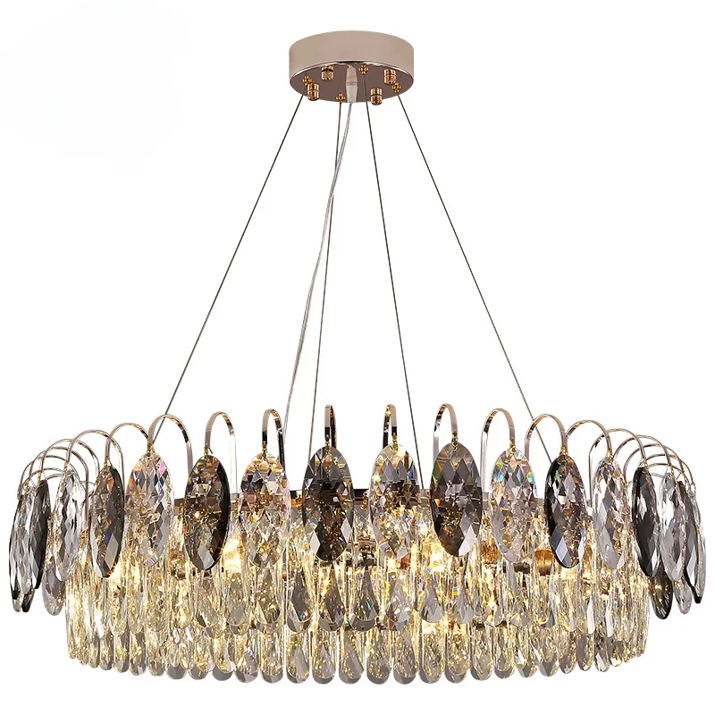 

Chandelier Led Art Pendant Lamp Light Room Decor Luxury Circle Living Dining Bar K9 Crystal Oval Give Away Bulbs