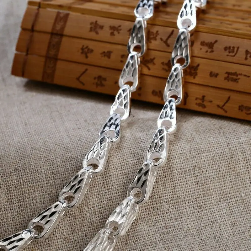 Ожерелье-цепочка из чистого серебра 999 пробы для женщин и мужчин 5 мм/4 мм чешуя