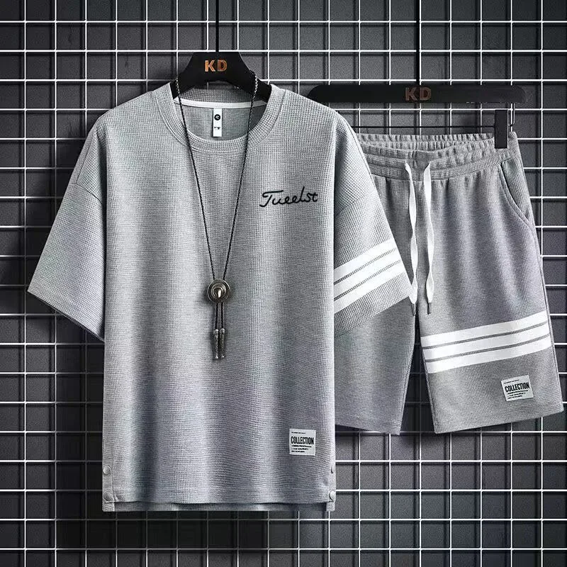 

Men's 2023 casual suit Sportswear summer two-piece GOLF Harajuku jogging suit Sweatshirt+shorts breathable large South Korea