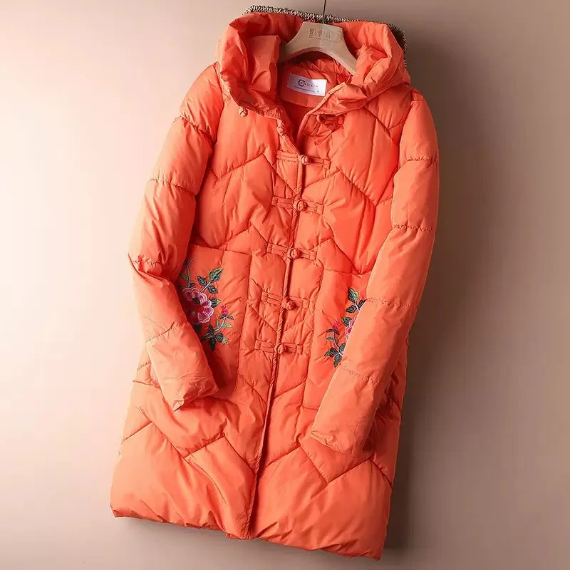 Nagod Winter Women Long Coat 2022 Ethnic Style Retro Warm Casual Loose Hooded Jaket Bubble Coat Cotton padded Parka Mujer M-2XL