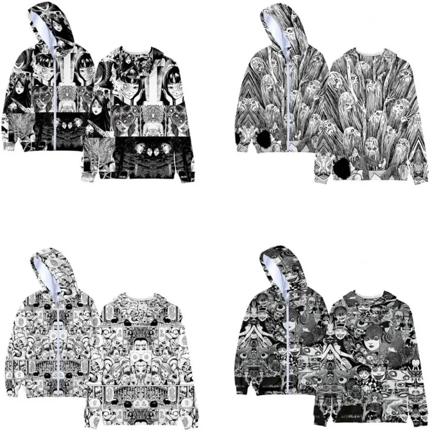 

3D Print Junji Ito Hoodie Men Women Casual Streetwear Hip Hop Long sleeve Leisure Zipper Tops Horror Anime Sweatshirt
