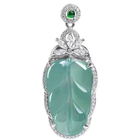 Burmese Jade Leaf Pendant 925 Silver Accessories Necklace Blue Natural Talismans Jadeite Choker Emerald Jewelry Designer Men