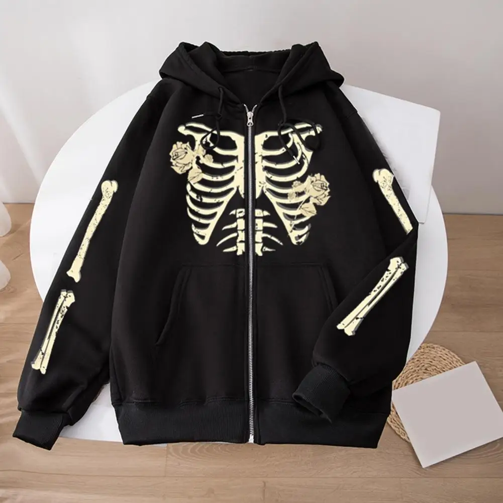 

Men Zipper Closure Sweatshirt Coat Male Sweatshirt Jacket Hop Style Skull Print Hoodie Coat Men Pockets Jacket Coat