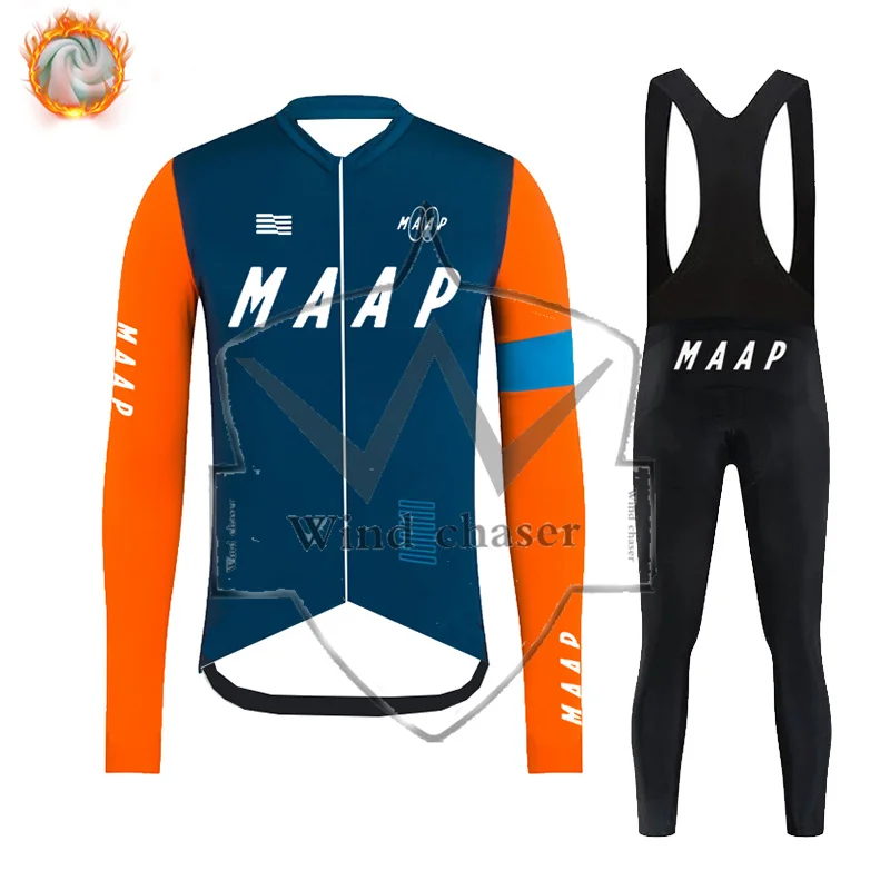 

2024 MAAP Cycling Jersey Set Winter long sleeve Fleece Breathable MTB Bike Cycling Clothing Maillot Ropa Ciclismo Uniform Suit