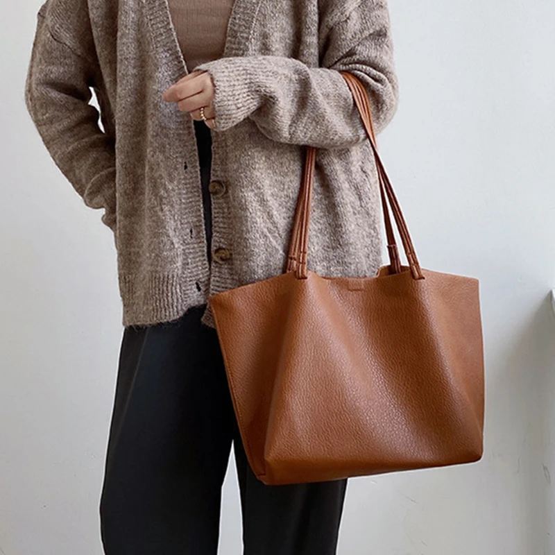 

PU Leather Women Handbags 2022 Summer Large Capacity Casual Vintage Shoulder Tote Bag Fashion Simple Office Lady Hand Bags