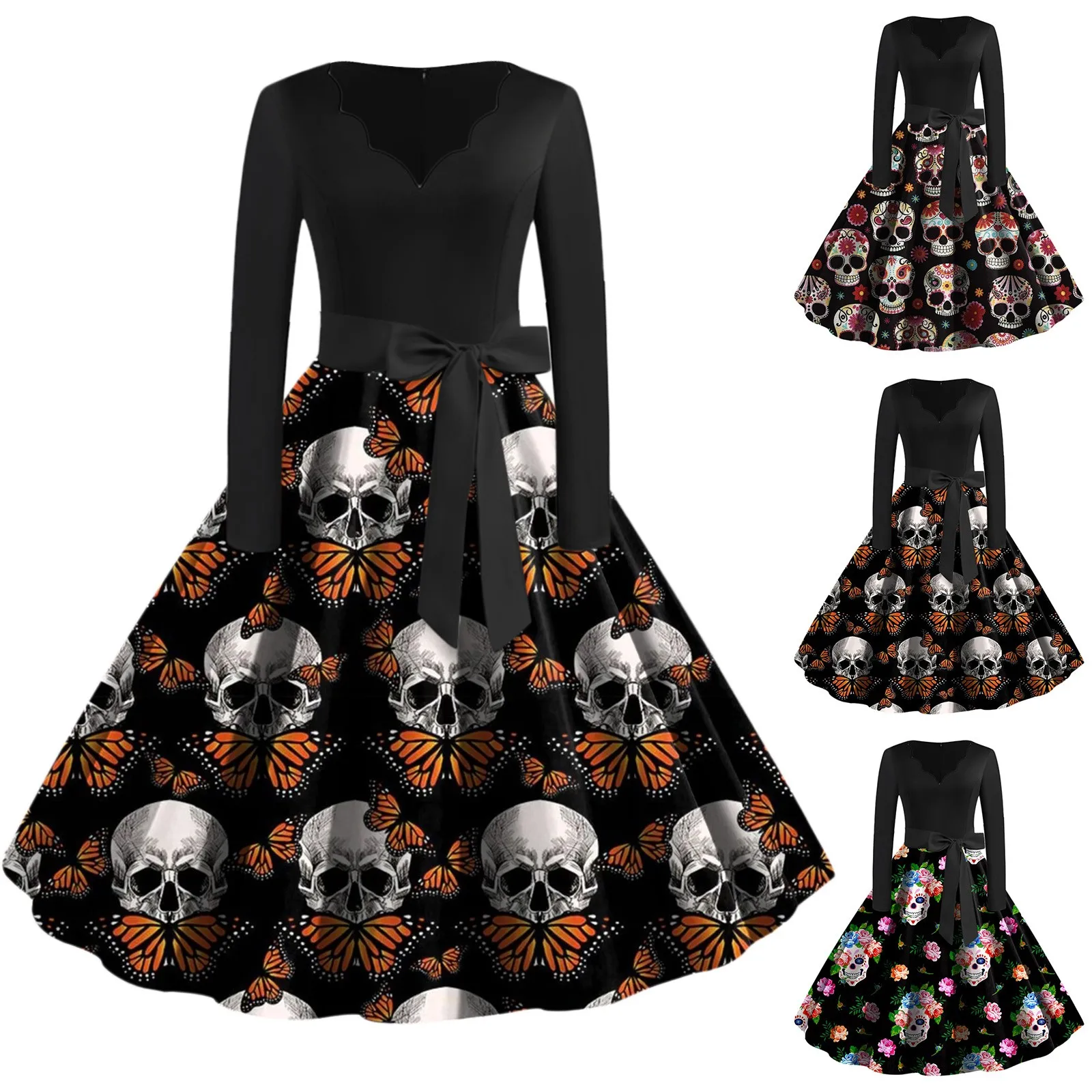 

Женское винтажное платье с длинным рукавом и лямкой на шее