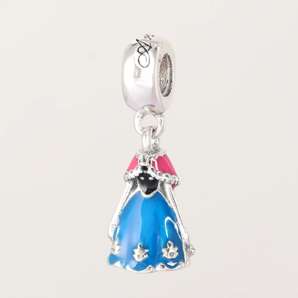 

Hot Original 925 Sterling Silver Pink cloak blue fairy dress princess dress pendant For Women Birthday Fashion Jewelry Gift