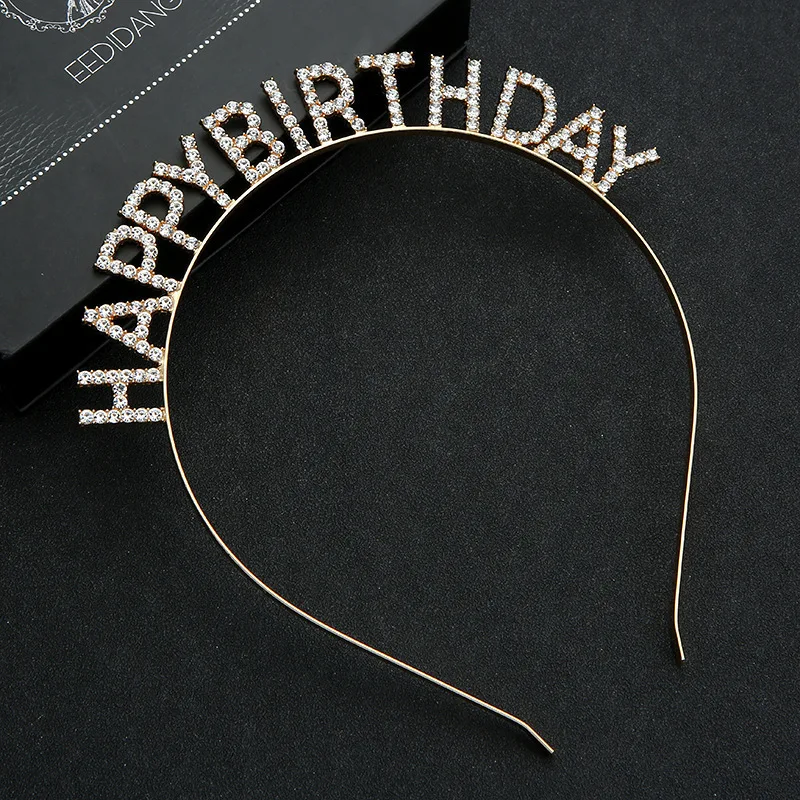 

1pcs Rose Gold Silver Rhinestone Inlaid Crowns Happy Birthday Headband for Kids Adult Hair Hoop Birthday Party Photo Props Decor