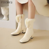 fxycmmcq winter boots thick high heel square head lady knight boots fashion temperament 669