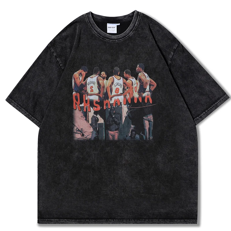 

Men T Shirt Hip Hop Oversized Streetwear Letter Basketball Team Print Vintage Gothic T Shirts Harajuku Casual Short Sleeve Tops