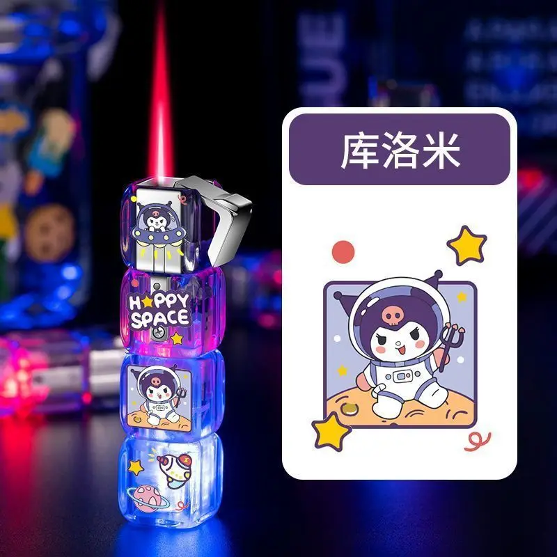 

Sanrioed My Melody Kuromi Lighter Girl Heart Kawaii Transparent Windproof Technology Sense Pink Flame Dice Lighter Festival Gift