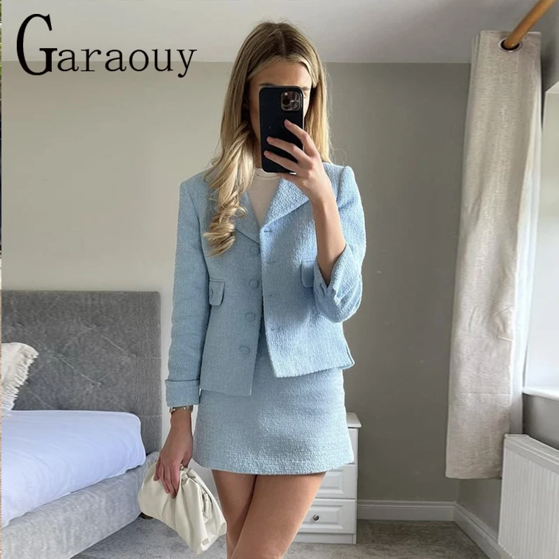 

Garaouy 2022 Весенняя Новинка шикарный женский твидовый костюм с короткой юбкой винтажные повседневные блейзеры с длинным рукавом Женские топы ...