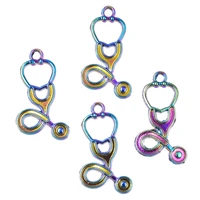 15pcslot punk rainbow color pendants stethoscope medical instrument tool love heart charms for making jewelry crafts components