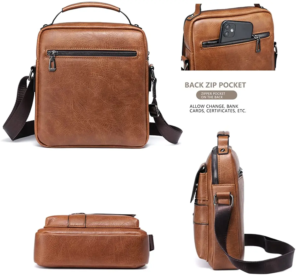 Small Men Crossbody Leather Shoulder Bag Messenger for Man Purse Casual Travel Business Satchel Magnetic Buckle