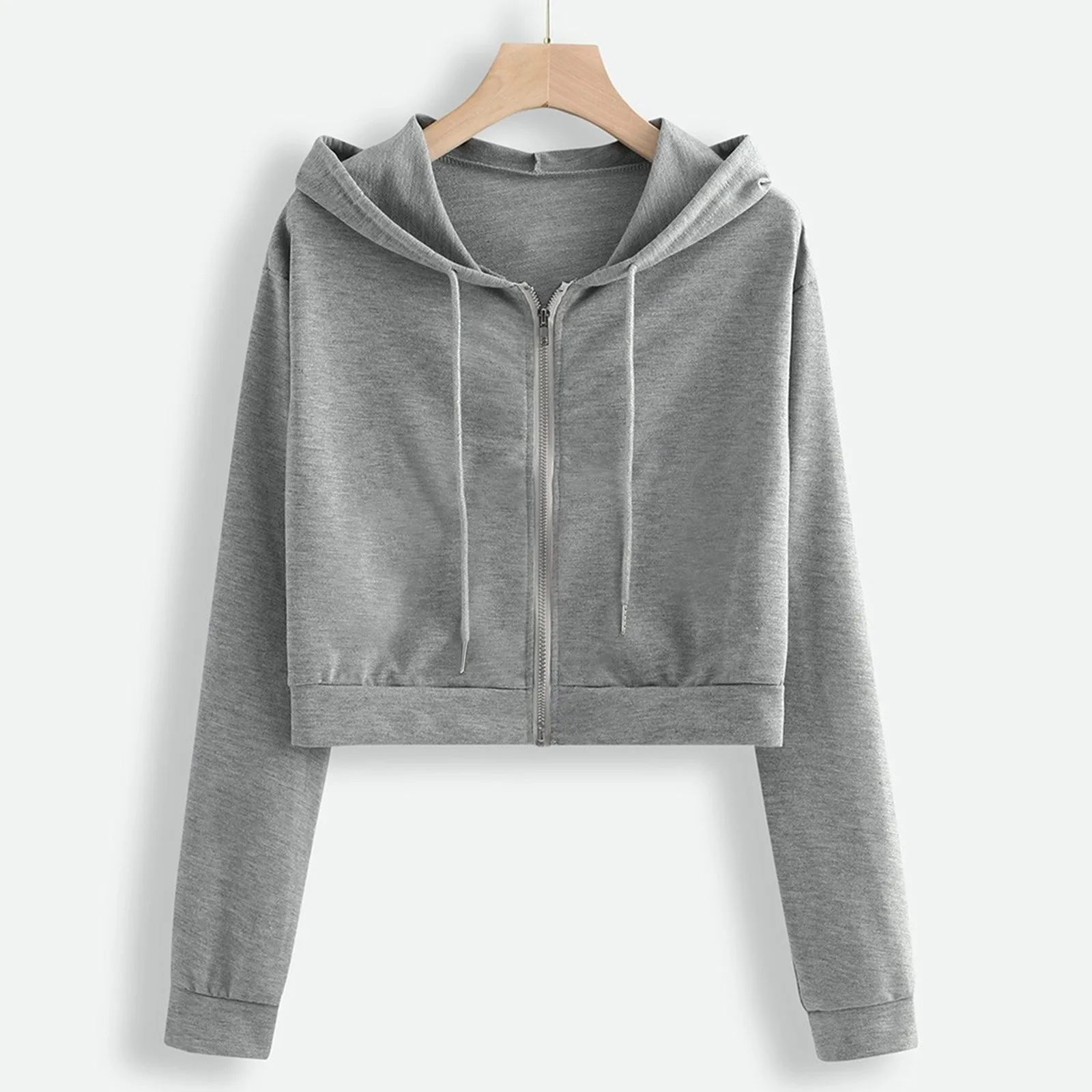 Женская Повседневная однотонная толстовка на молнии с капюшоном и длинным