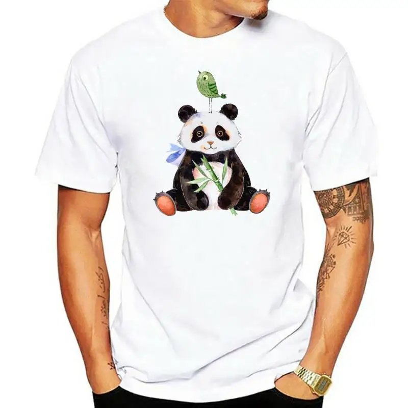 

Футболка мужская с коротким рукавом, милая Акварельная рубашка с рисунком милой панды и птицы, с рисунком удивительных животных, уличная од...