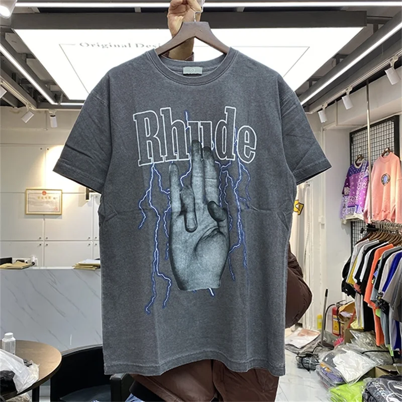 

Мужская и женская футболка с принтом ревеня пальмы и молнии, Свободный Повседневный Топ с коротким рукавом