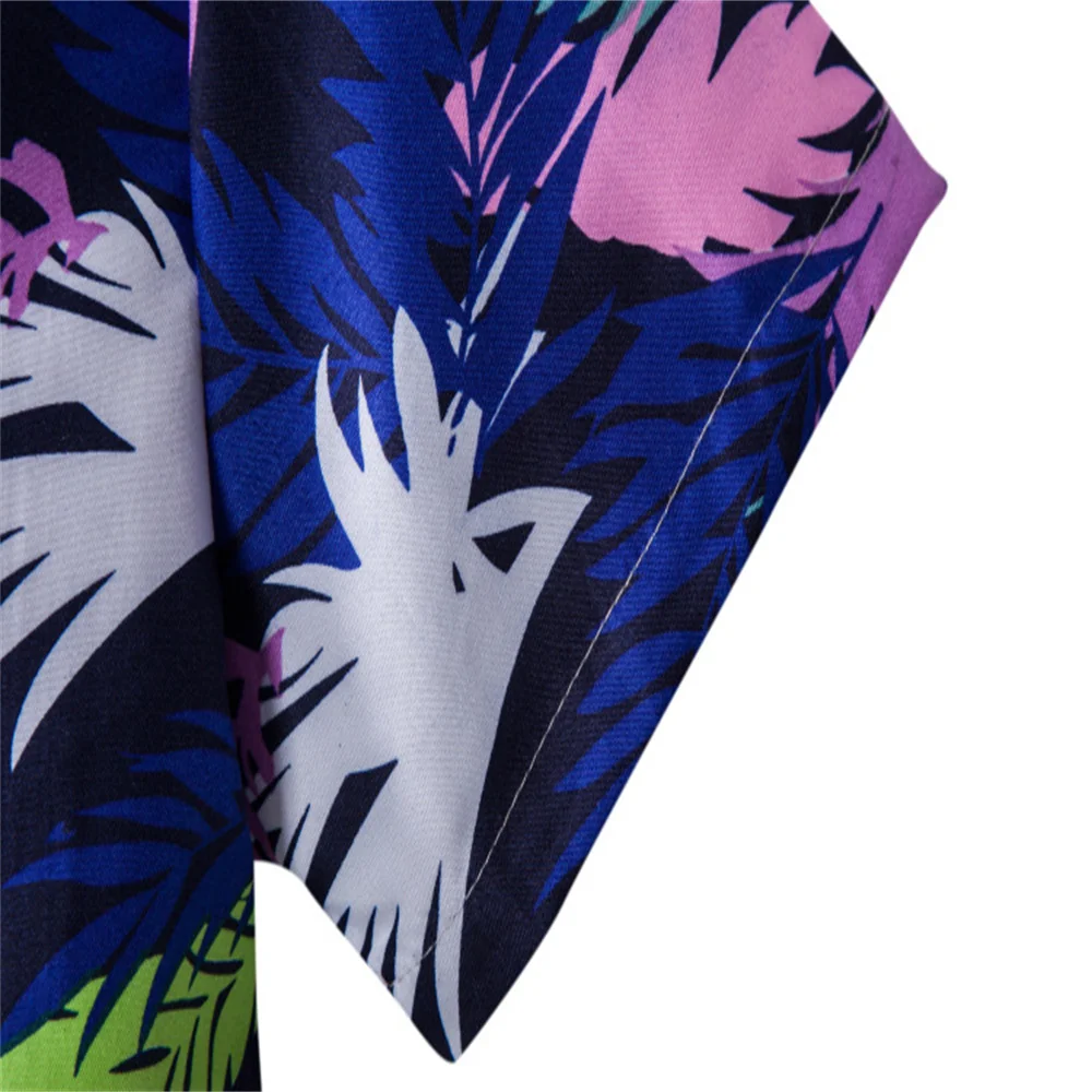 M-3XL Summer Hawaiian Shirts Tropical Floral Men Tops Casual Short Sleeve Cotton Button Chemise Loose Vacation Beach Blouse